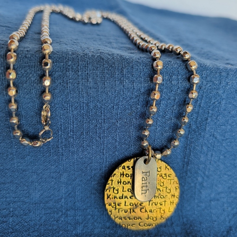 No Whining Round Pendant Necklace Brass Pewter Faith Charity Inspo 32"